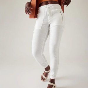 Athleta Cabo Linen Jogger Pants Calla Lily White